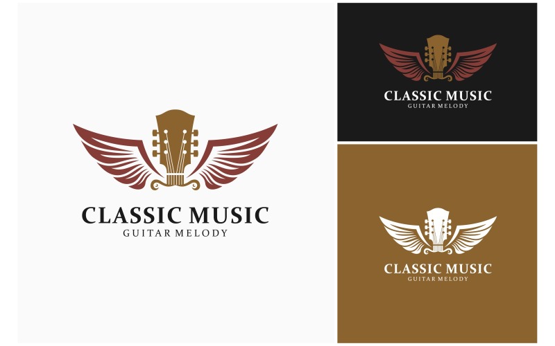 Logo di chitarra acustica con ali d'angelo