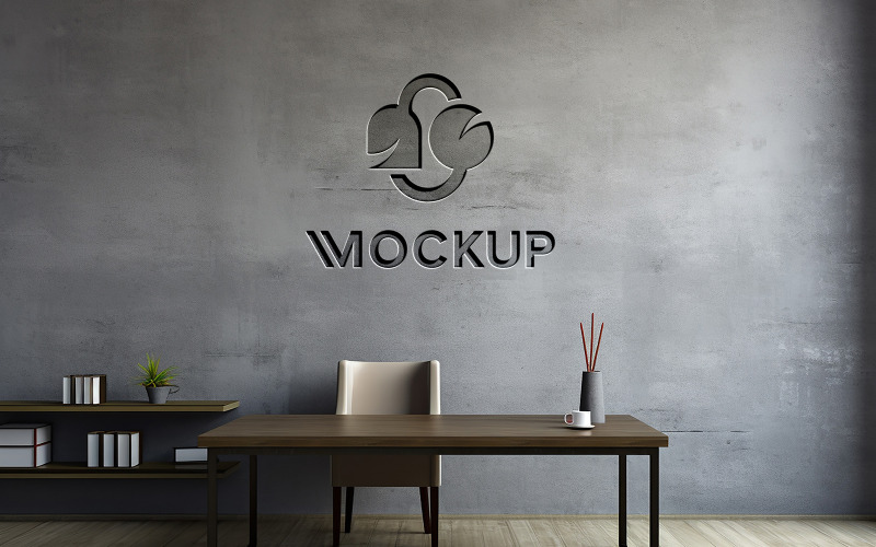 Lüks gri duvar logosu maketi iç mekan