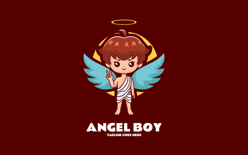 Logotipo de desenho animado de mascote de menino anjo