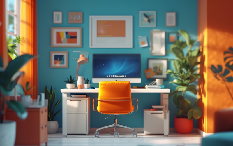 Scandinavian Interior Home Office med växter och vaser 368
