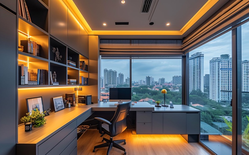 Bureau à domicile avec chaise et livre sur la table 472