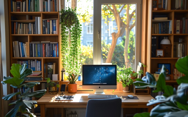 Bureau à domicile avec chaise et livre sur la table 475