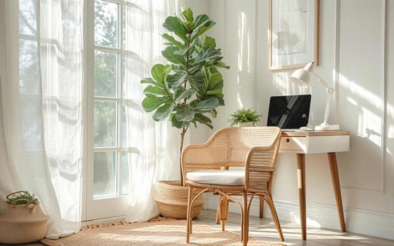 Кімната домашнього офісу з вазами на дерев'яному столі 456