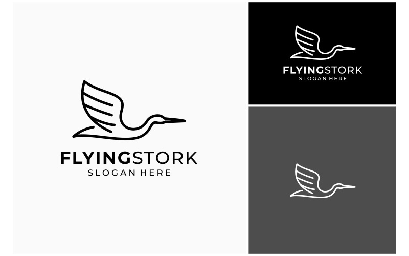Uçan Leylek Balıkçıl Çizgi Sanatı Logosu