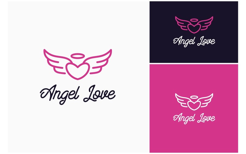Logotipo de alas de ángel y corazón de amor