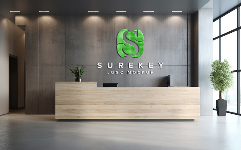 Modello psd mockup logo parete reception hotel