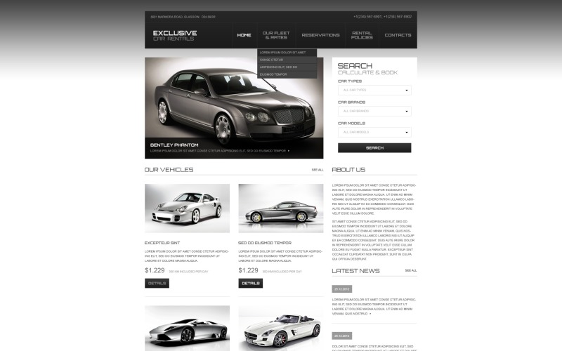 Plantilla de sitio web adaptable para alquiler de coches
