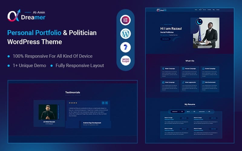 Dreamer – Thème WordPress pour portfolio personnel et politicien