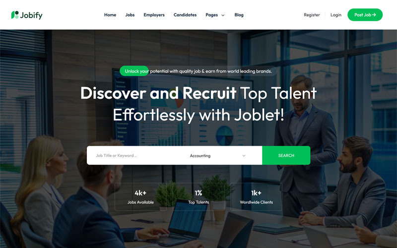 Jobify - Job Board, HTML šablona pro trh na volné noze