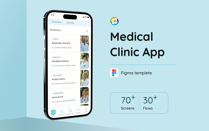 Plantilla de interfaz de usuario de aplicación móvil para clínica médica: Med.Care Center App