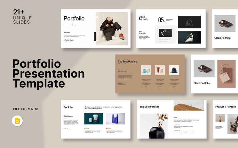 Layout del modello di presentazione di Google Slide del portfolio