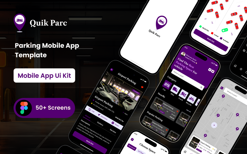 Quik Parc - Modèle Figma d'application mobile de stationnement