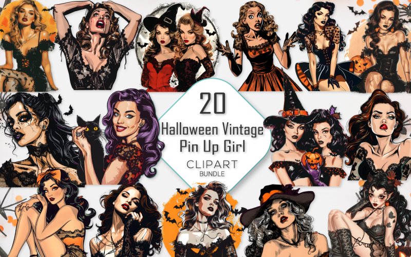 Pacote de clipart de garota pin up vintage de Halloween