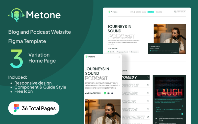 Metone - Plantilla de Figma para blogs y sitios web de podcasts