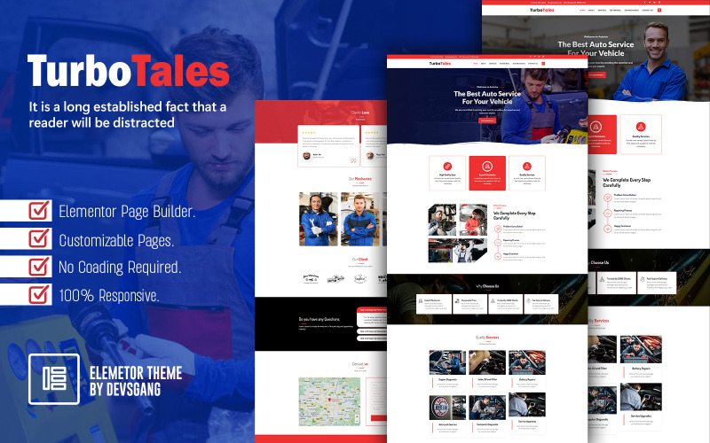Thème Elementor pour la réparation et l'entretien des voitures Turbotales