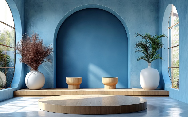 Podio de madera para presentación de productos estilo boho 273