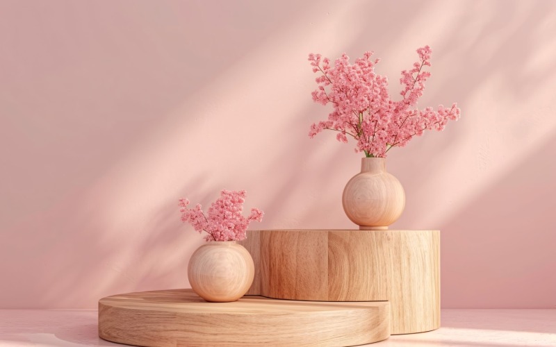 Podio de madera para presentación de productos estilo boho 320