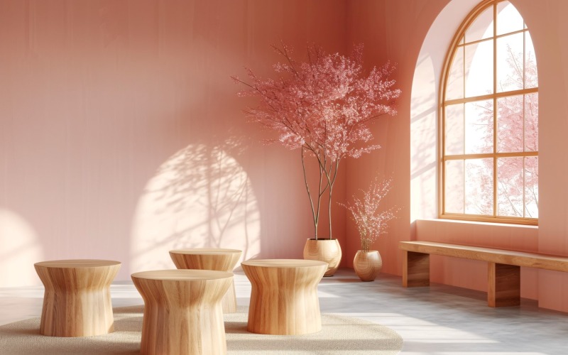 Podium för produktpresentation med lövväxter, Pink Wall 310