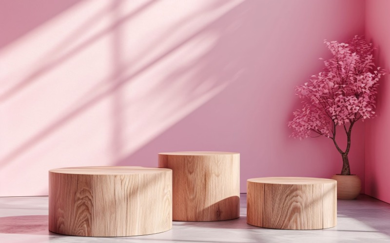 Podium voor productpresentatie met Leafs Plants, Pink Wall 305