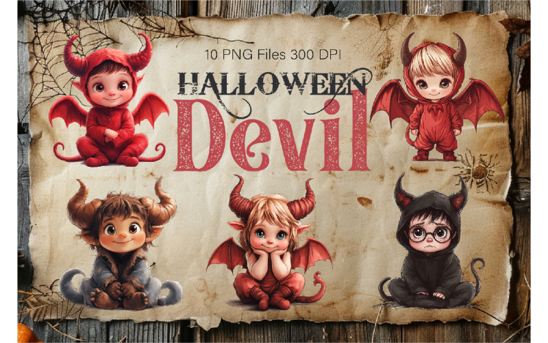 Simpatico diavoletto di Halloween. Adesivo per maglietta.