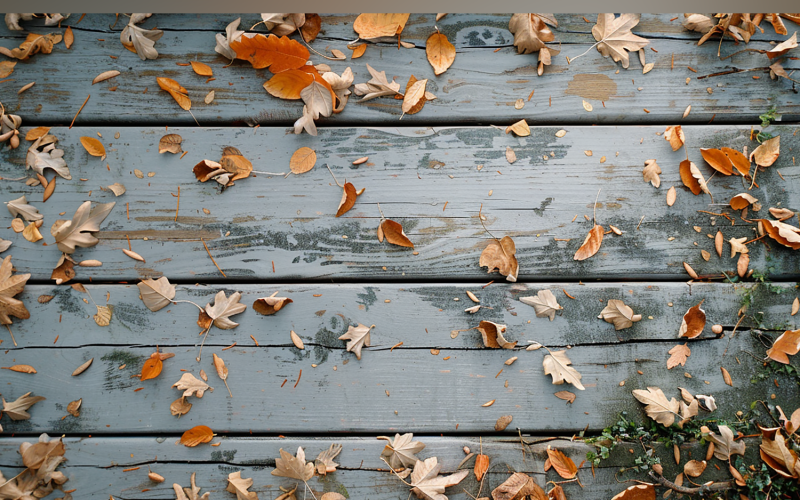 Feuilles de table en bois rustique blanc festives d'automne. 106