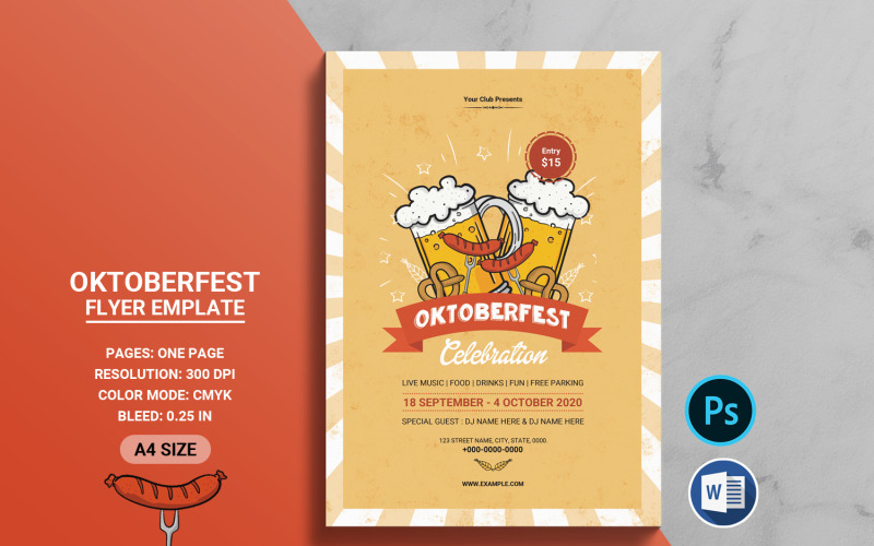 Oktoberfest-Einladungsflyer-Vorlage. Word und PSD