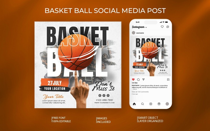 Modello di social media per partite di basket