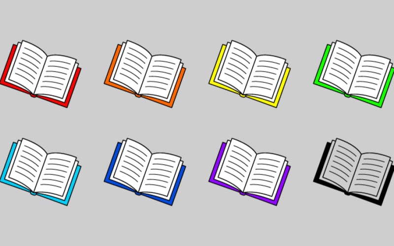 Set di libri aperti vettoriali con copertina colorata e pagine bianche