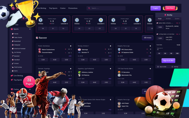 Sportswin – Sport és kaszinó szerencsejáték Figma sablon