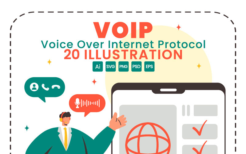 20 VOIP veya İnternet Protokolü Üzerinden Ses İllüstrasyonu