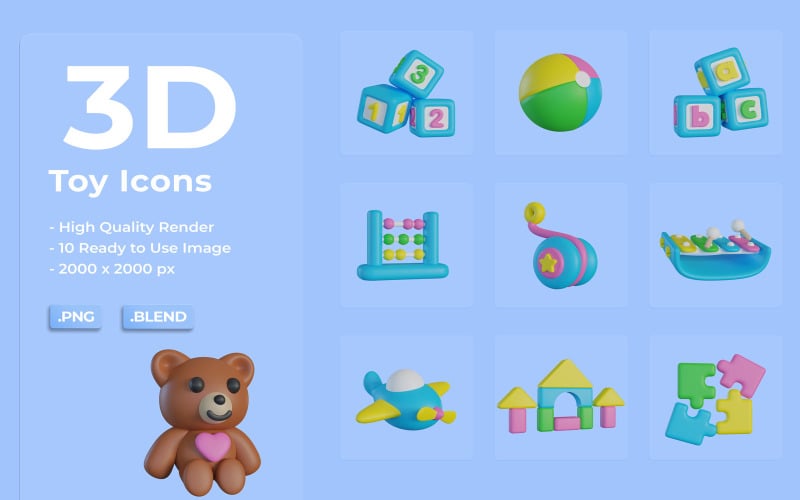Conjunto de ícones de brinquedo 3D Design de pacote