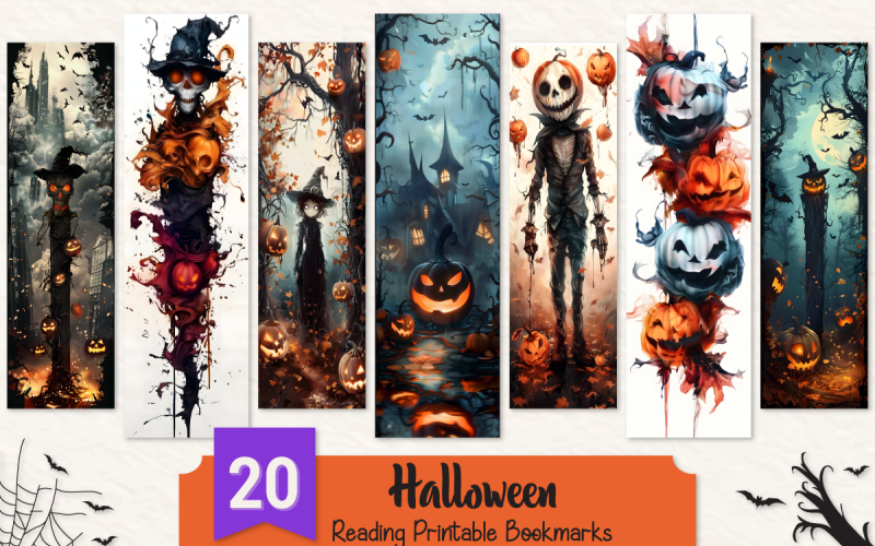 Halloween läsutskrivbart bokmärkespaket