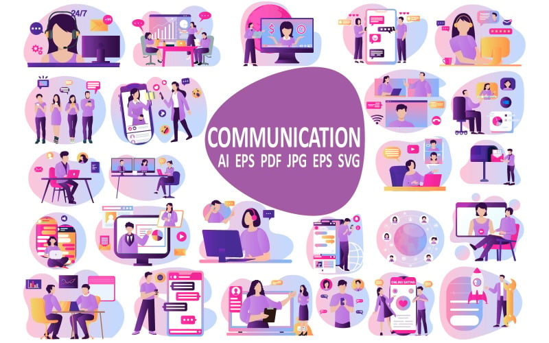 Kolekce komunikačních ilustrací pro kreativní projekty