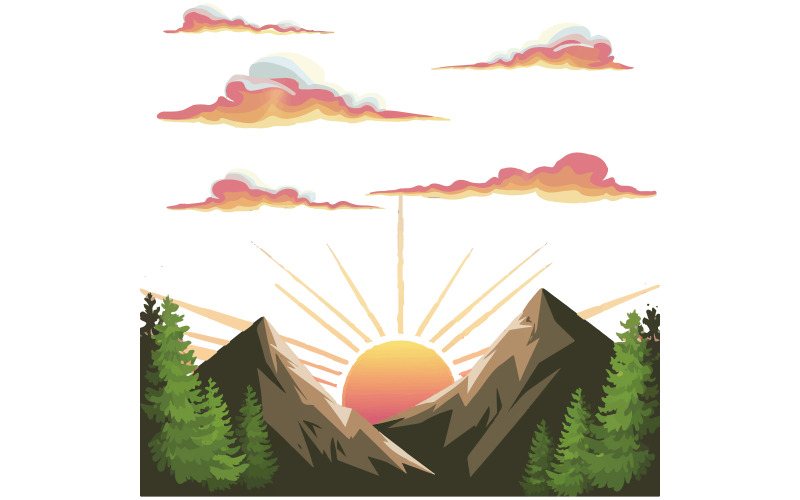 Una ilustración vectorial de una vista del cielo durante la puesta del sol.