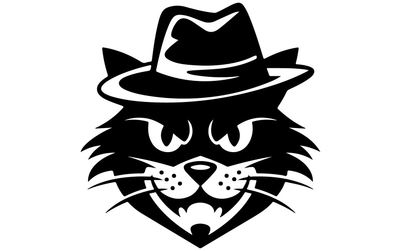 En logotyp med ett mystiskt kattansikte gjord av linjer