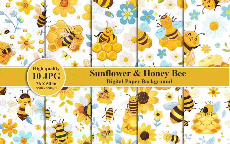 Papier numérique imprimable et motif de fond de tournesol et d'abeille