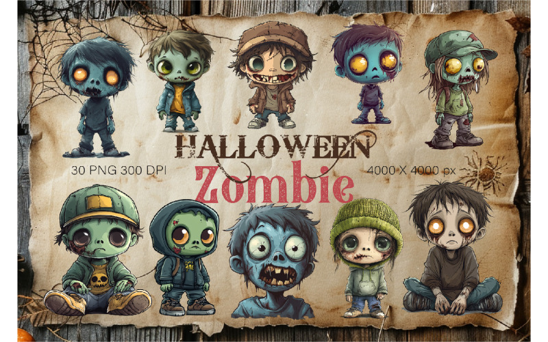 Autocollant pour T-shirt avec un zombie mignon pour Halloween.