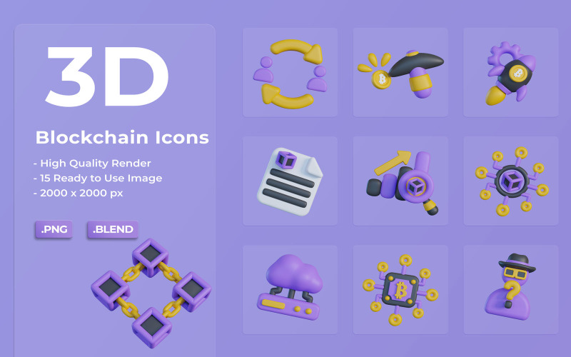 3D Blockchain-pictogrammensetbundelontwerp