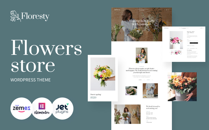 Floresty - Tema WordPress per negozi di fioristi e siti web di design floreale.