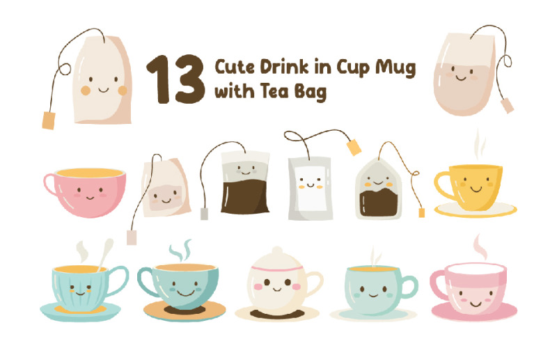 13 jolies tasses à boire avec sachet de thé