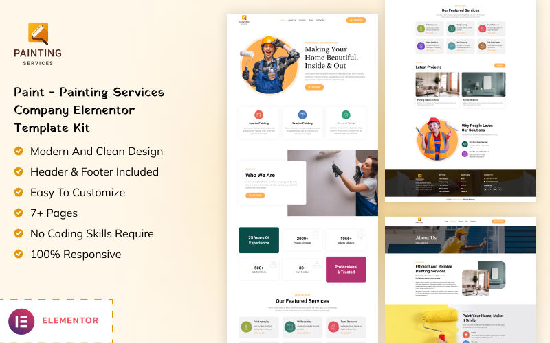 Kit de plantillas Elementor para empresas de servicios de pintura