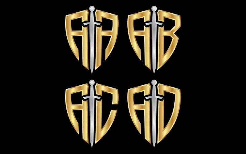 Logotipo de espada y escudo formado por las letras iniciales AA, AB, AC, AD
