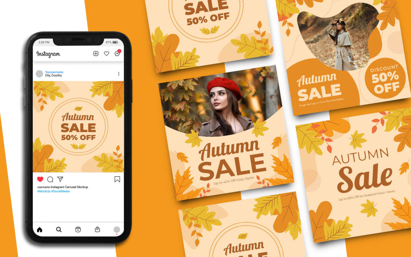 Modello di social media per saldi autunnali