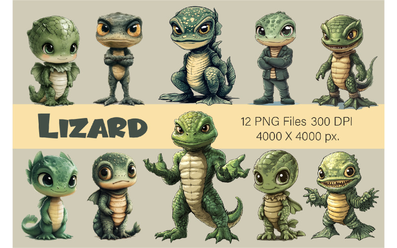 Sevimli çizgi film Kertenkele. Tişört Çıkartması.