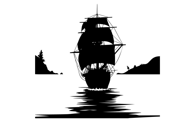 Arte vetorial de silhueta de navio com fundo branco