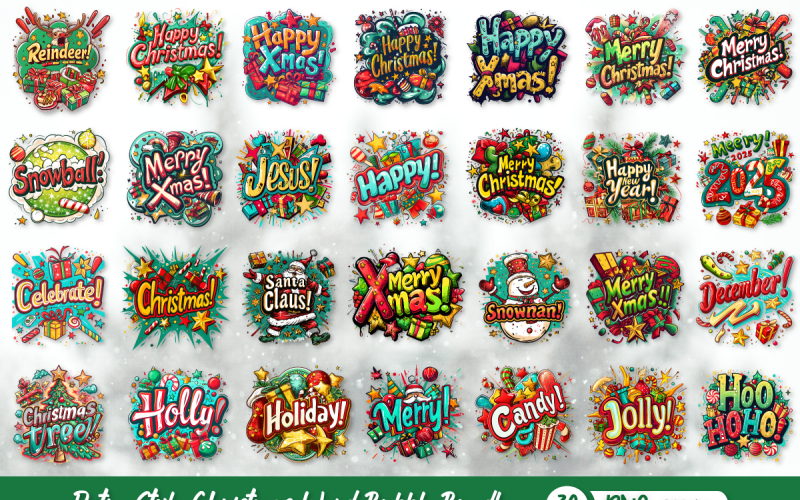 Pacote de bolhas de palavras de Natal em estilo retrô