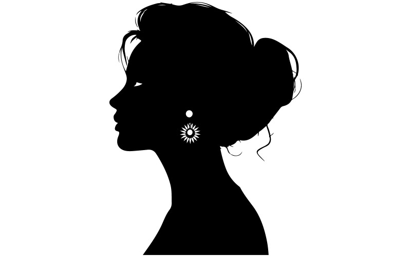 Silhueta preta de mulher. Retrato de moda vetorial. Silhueta preta e branca para seu design
