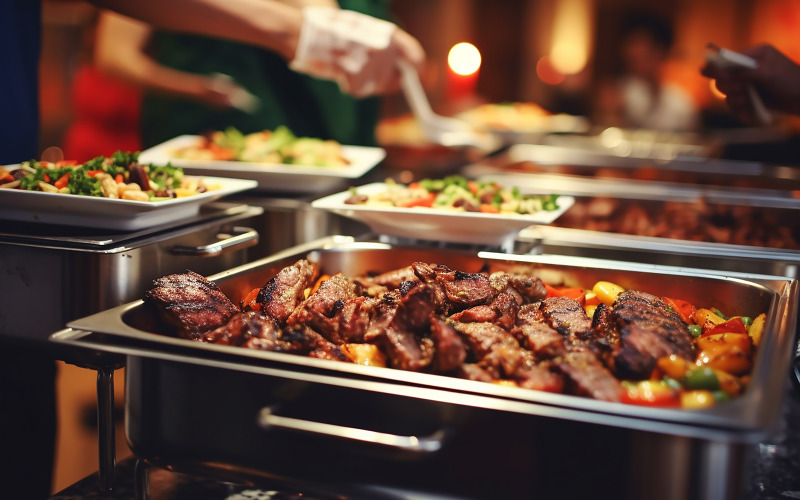Buffet de restauration pour groupes de personnes à l'intérieur d'un restaurant de luxe