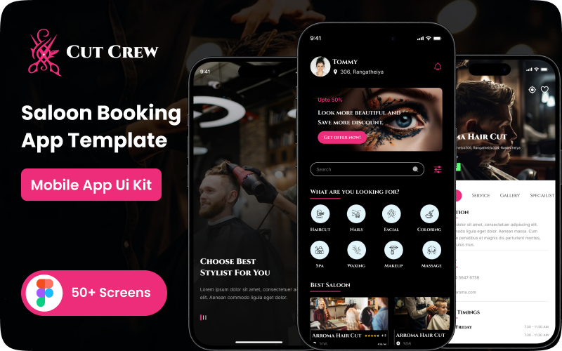 Cut Crew - Modèle d'interface utilisateur de l'application Saloon