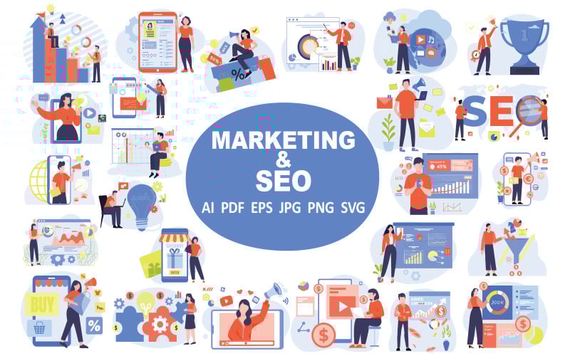 Sammlung von Marketing- und SEO-Illustrationen